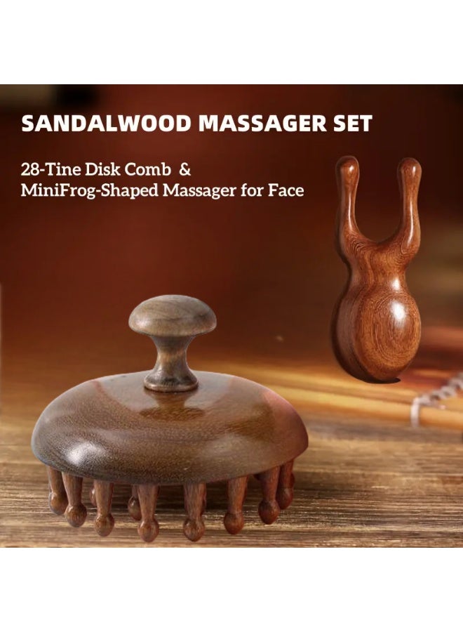 2pcs Natural Sandalwood Multi-Function Massager Set - Handheld Scalp Meridian and Nose Tool, Eye & Face Relaxation Aids for Improved Blood Circulation in Head/Face Shoulder Neck Abdomen Limbs Acupressure Gua Sha Holiday Gift - Image 1