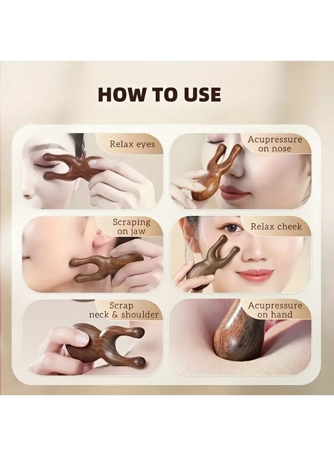 2pcs Natural Sandalwood Multi-Function Massager Set - Handheld Scalp Meridian and Nose Tool, Eye & Face Relaxation Aids for Improved Blood Circulation in Head/Face Shoulder Neck Abdomen Limbs Acupressure Gua Sha Holiday Gift - Image 3