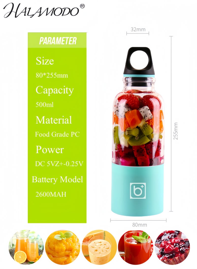 HALAMODO Portable Electric USB Juicer Blender Cup, Mini Blender with Six Blades for Shakes, Smoothies & Juice(500ml) - Image 5