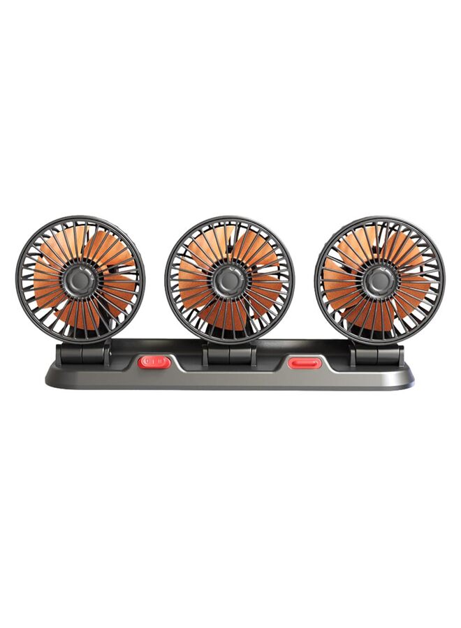 مروحة تبريد محمولة للسيارة بثلاثة رؤوس، قابلة للتعديل بسرعتين، تدور 360 درجة 12 فولت للمقاعد الخلفية مع قابس ولاعة سجائر، تدفق هواء قوي للمركبات والسيارات الترفيهية وسيارات الدفع الرباعي - Image 1