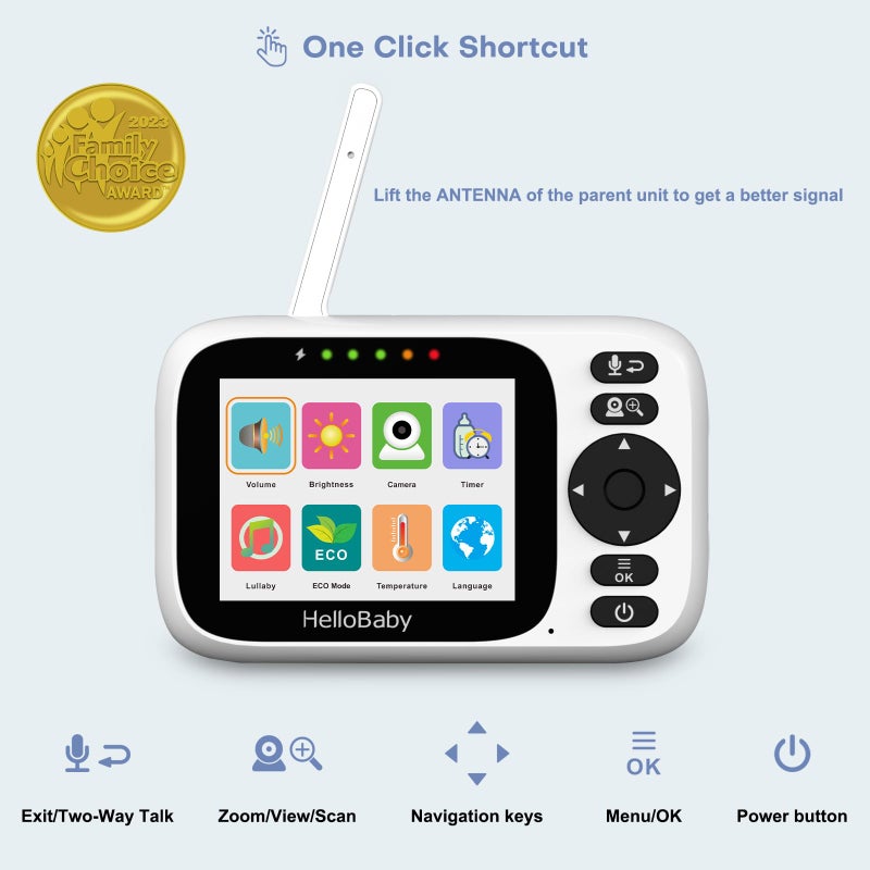 HelloBaby Baby Monitor with Camera and Audio, 3.2'' IPS Screen, No WiFi, 2-Way Talk, Night Vision, Remote Pan-Tilt-Zoom, VOX/ECO Mode, 8 Lullabies, 1000ft Range, Temperature Display, HB6339 - Image 2