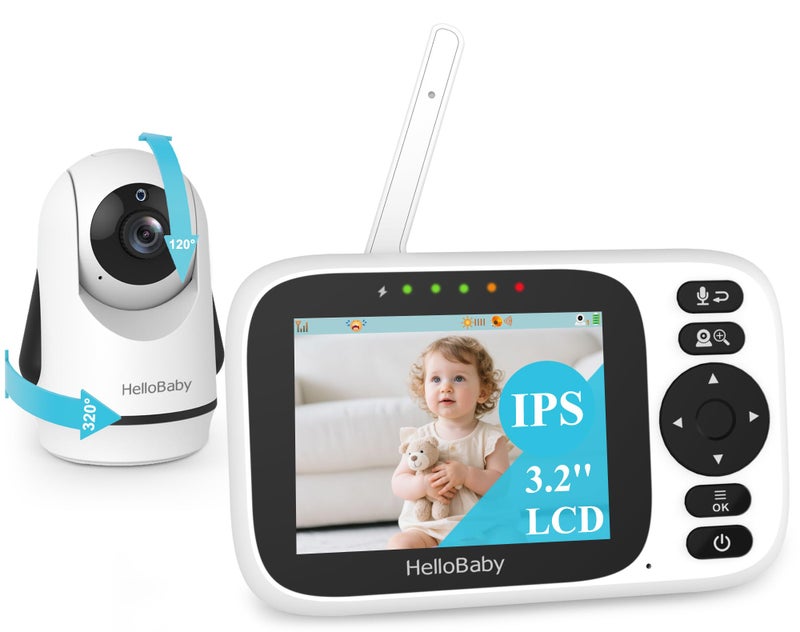 HelloBaby Baby Monitor with Camera and Audio, 3.2'' IPS Screen, No WiFi, 2-Way Talk, Night Vision, Remote Pan-Tilt-Zoom, VOX/ECO Mode, 8 Lullabies, 1000ft Range, Temperature Display, HB6339 - Image 1
