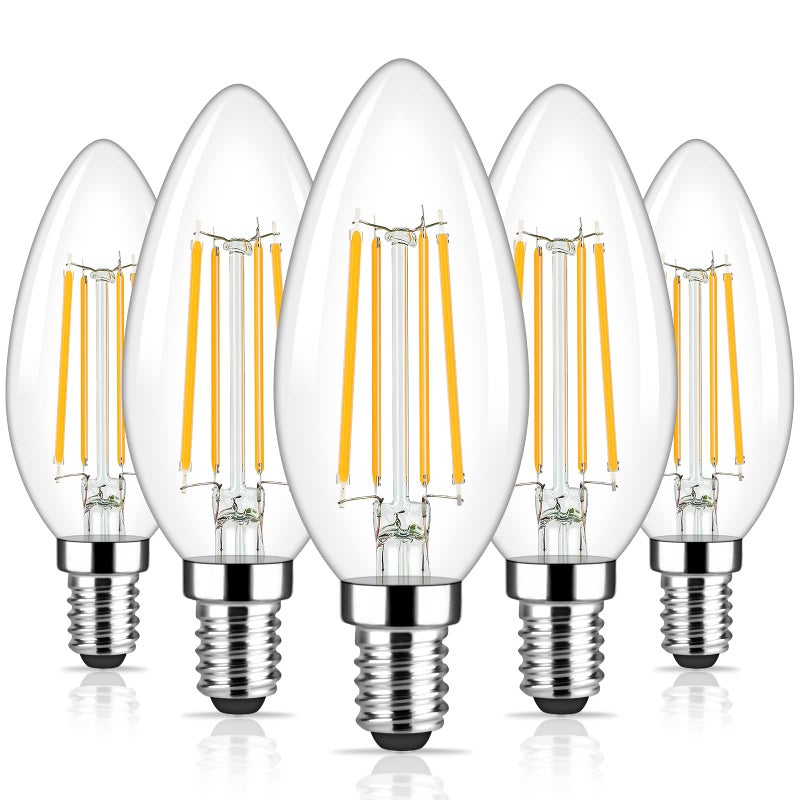 Brightever Dimmable Candelabra E12 LED Light Bulbs 60W Equivalent 5Pack B10 6W Chandelier Light Bulbs 620Lm 2700K Warm White Candle Lightbulbs for Wall Sconce Clear Glass - Image 2