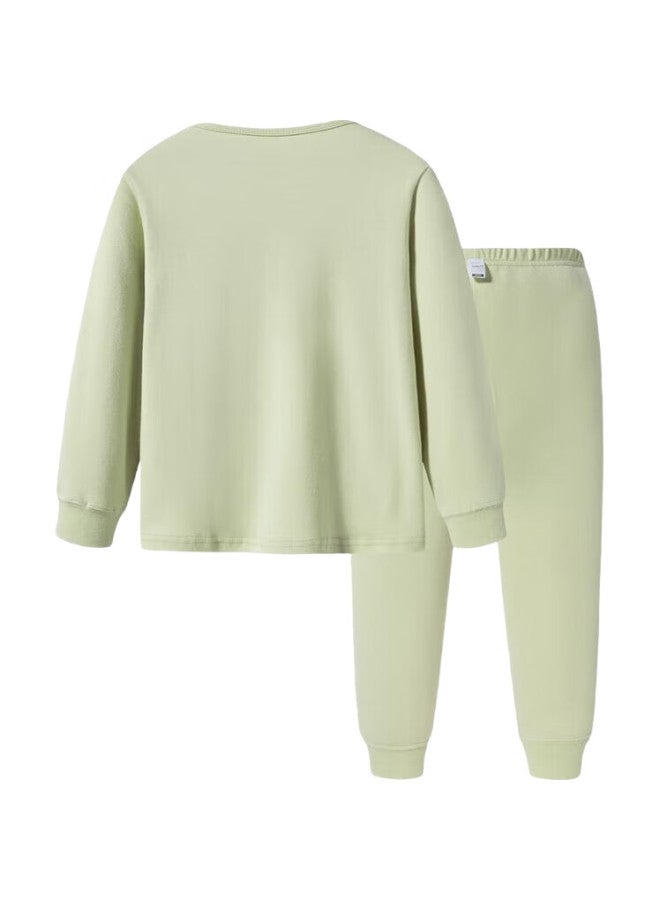 THREEGUN Sanqiang Children'S Class A Comfortable Soft Cotton Boys' Round Neck Long-Sleeve Pure Cotton Underwear Set 29487D0 Bean Green 120 - Image 1