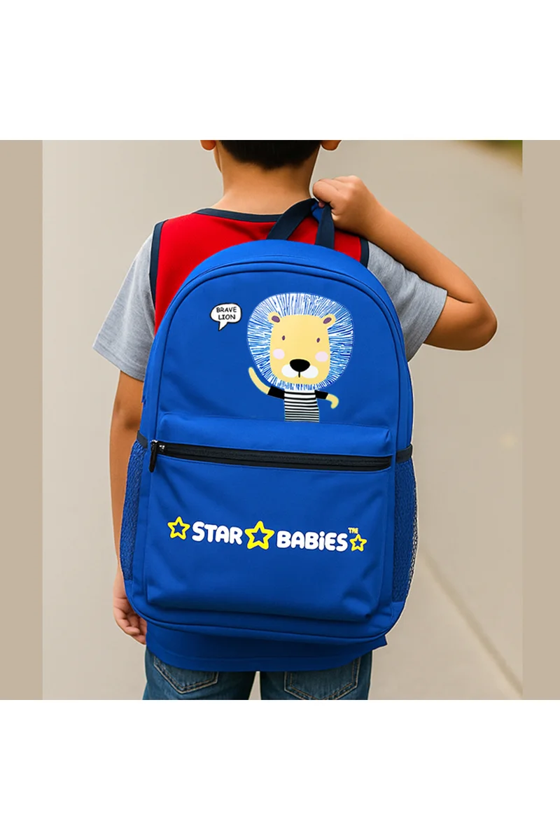 ستار بيبيز Star Babies 16-Inch Brave Lion Themed Children's Backpack for boys Adjustable Shoulder Strap for Hiking Large with 500 ml Stainless Steel Water Bottle and Bento Lunch Box with 4 Compartments, Leak-Proof, Toddler-Friendly, 3 Years+, Pack of 3