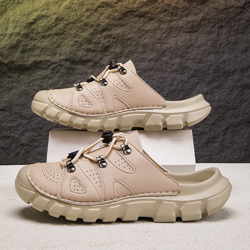 Men'S Summer Breathable Closed-Toe Slippers, Non-Slip, Wear-Resistant Leather Sandals, Outdoor Casual Beach Shoes - Image 4