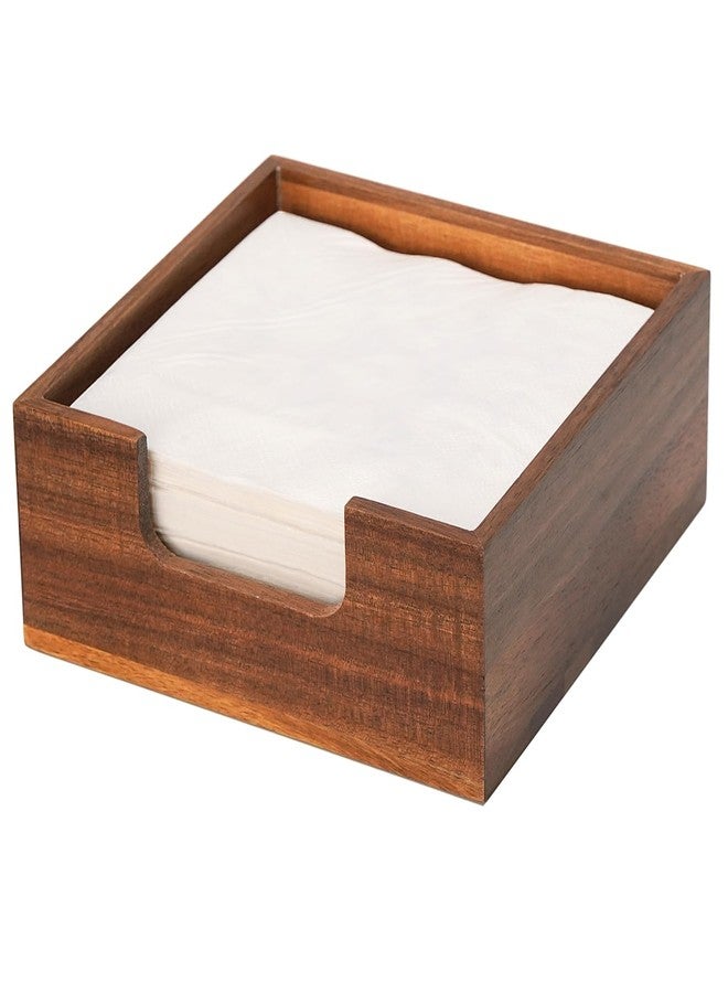 Phininia Acacia Cocktail Napkin Holder for Table, Wooden Napkin Holder, Flat Square Beverage Napkin Tray, Farmhouse Cocktail Napkin Caddy for Bar, Party, Dinner, Kitchen Dining Table, 5.5 x 5.5 inches - Image 1