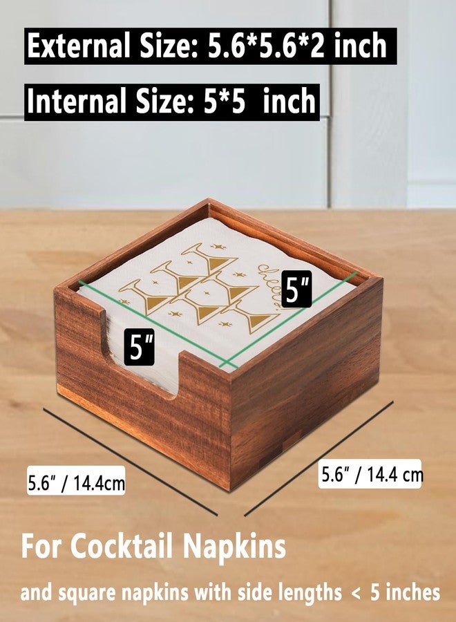 Phininia Acacia Cocktail Napkin Holder for Table, Wooden Napkin Holder, Flat Square Beverage Napkin Tray, Farmhouse Cocktail Napkin Caddy for Bar, Party, Dinner, Kitchen Dining Table, 5.5 x 5.5 inches - Image 4