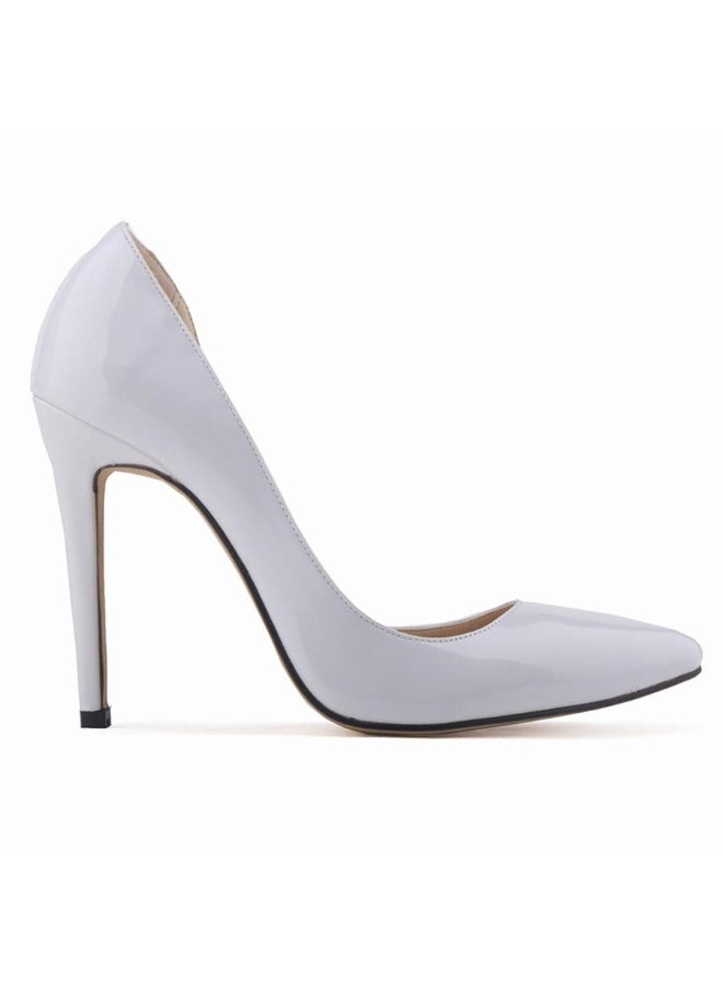 Loquat British-Style Pointed Toe Patent Leather Stiletto Heels White  - Image 1
