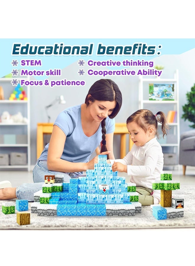 HALAMODO Magnetic Building 54pcs Blocks - Build Mine Magnets World World Set, Magnet World Frozen Edition Children's Toy for 3 4 5 6 Years Gift Girls Magnetic Game Princess Castle STEM Toy for 3+ Children - Image 5