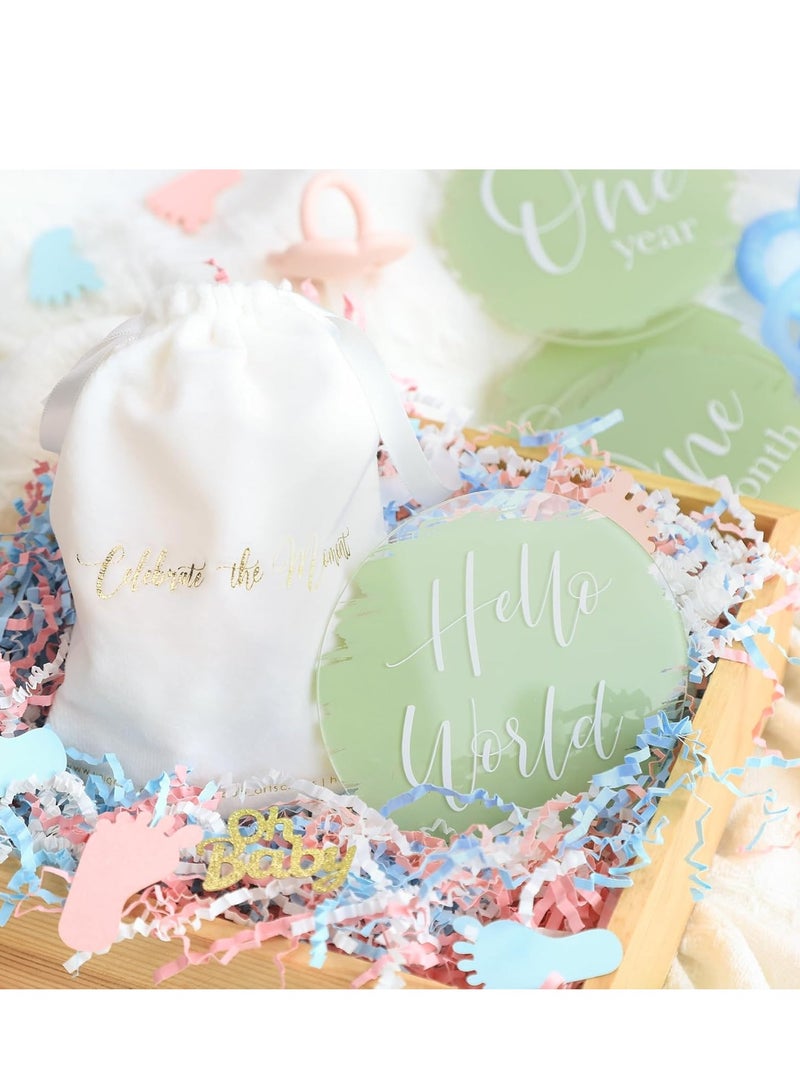 Maxsafe 13Pcs 4'' Baby Monthly Milestone Cards with Printed Sage Green, Photo Props Discs, Round Baby Months Growth Sign for Boy, Girl, One Month to One Year & Hello World Card, New Baby Gifts - Image 2