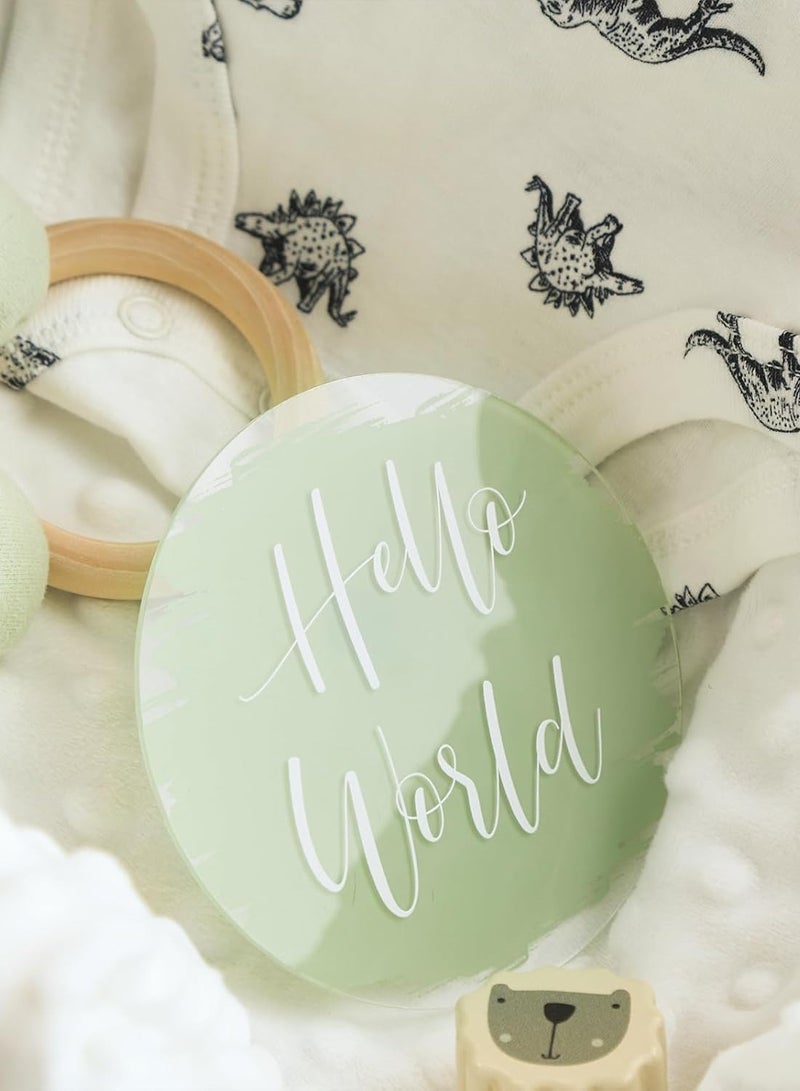Maxsafe 13Pcs 4'' Baby Monthly Milestone Cards with Printed Sage Green, Photo Props Discs, Round Baby Months Growth Sign for Boy, Girl, One Month to One Year & Hello World Card, New Baby Gifts - Image 5