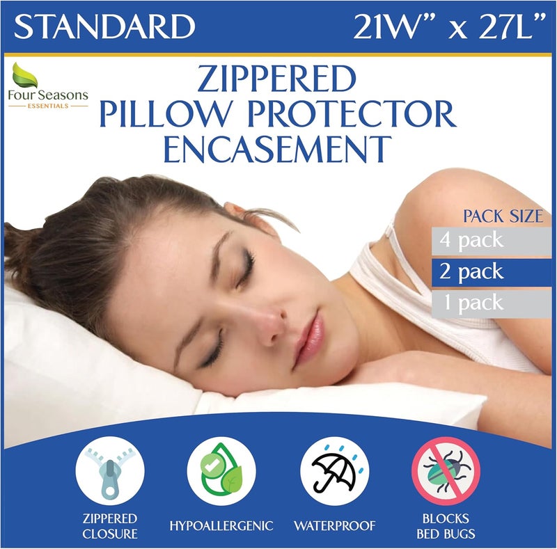 Four Seasons Essentials واقيات وسادة ستاندرد من فور سيزونز إسينشالز (مجموعة من 2) – أغطية وسادة مقاومة للماء بسحاب ومضادة للحساسية ومقاومة للغبار - Image 1