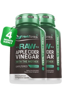 Herbtonics Raw Apple Cider Vinegar Capsules with Mother - Detox, Cleanse & Digestive Health Formula - Unfiltered ACV for Weight Management, Metabolic Support & Bloating Relief - Non-GMO - 240 Capsules  - Image 1