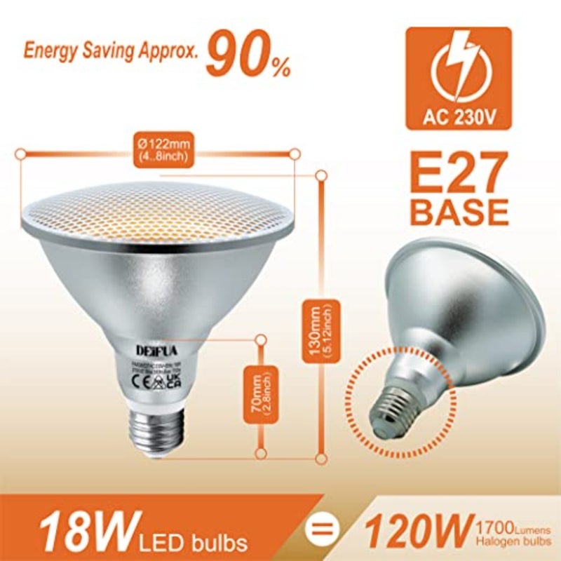 لمبة LED E27 PAR38 بيضاء دافئة 2000 لومن 18 وات مكافئة 120 وات هالوجين حزمة من 2 بقعة ضوء خالية من الوميض 2700K IP65 مصباح عاكس 60 درجة شعاع عريض غير قابل للتعتيم - Image 4