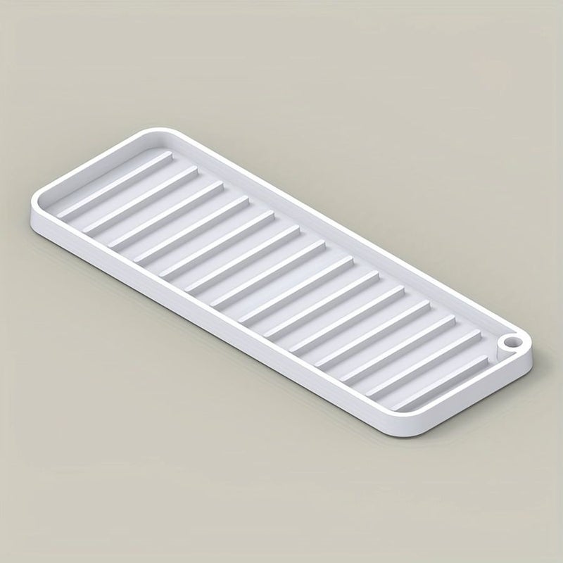 صينية تصريف حمامية ناعمة رمادية اللون، مزودة بفتقات معلقة ومادة مرنة. - Image 2