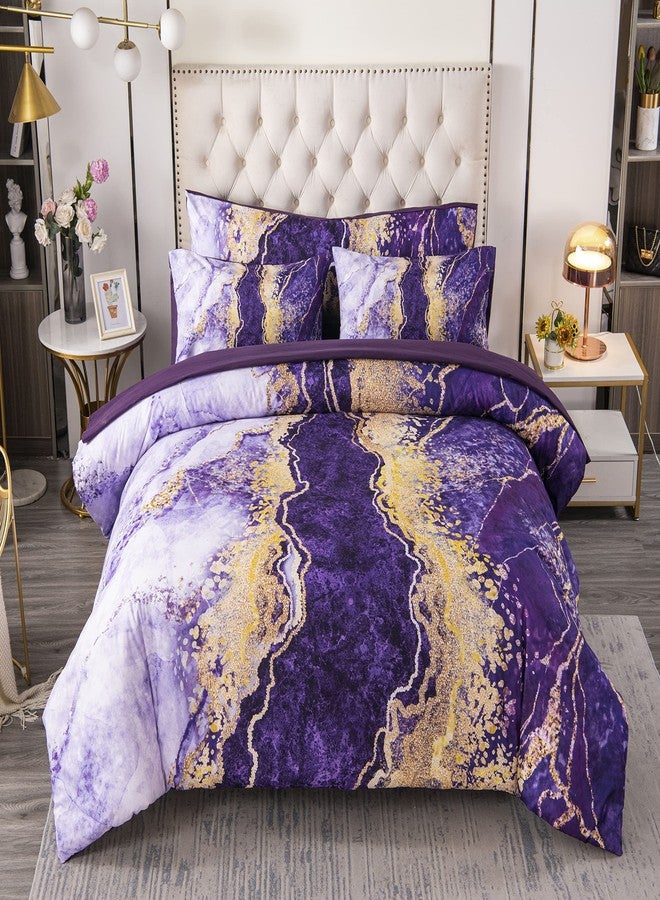 PERFEMET 6 Pcs Bed-in-A-Bag Purple Watercolor Marble Colorful Comforter Set,Ultra Soft and Lightweight Bedding Comforter Sheets Set,Luxurious Bedroom Decoration Durable Quilt Set (Purple,Queen) - Image 2