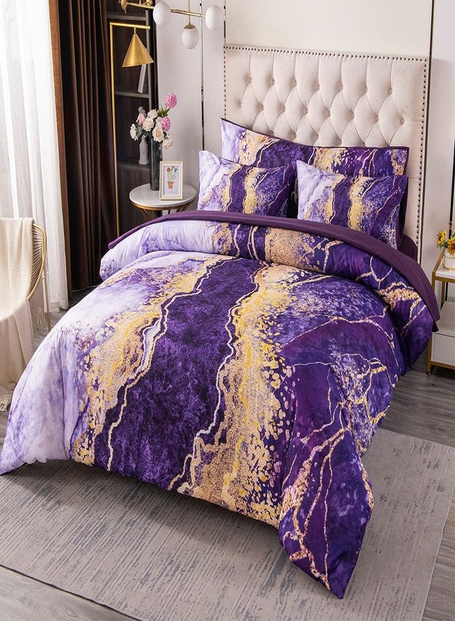 PERFEMET 6 Pcs Bed-in-A-Bag Purple Watercolor Marble Colorful Comforter Set,Ultra Soft and Lightweight Bedding Comforter Sheets Set,Luxurious Bedroom Decoration Durable Quilt Set (Purple,Queen) - Image 1
