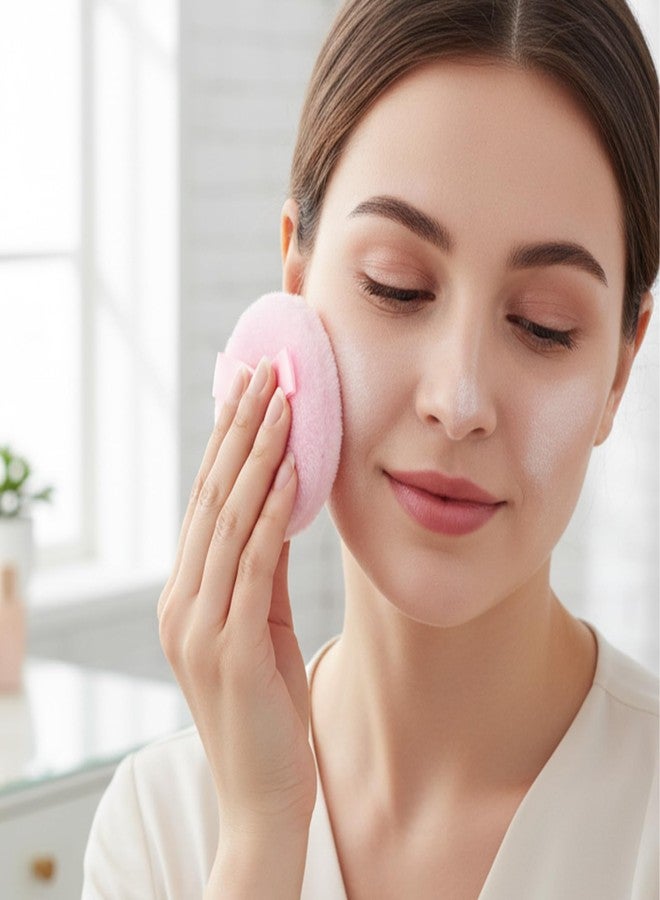 Exircy 2 PCS Large Fluffy Powder Puff, 3.5 Inch Ultra Soft Washable Large Body Powder Puff Round Reusable Dusting Powder Puffs for Wet Dry Makeup Face Body (White & Pink) - Image 4