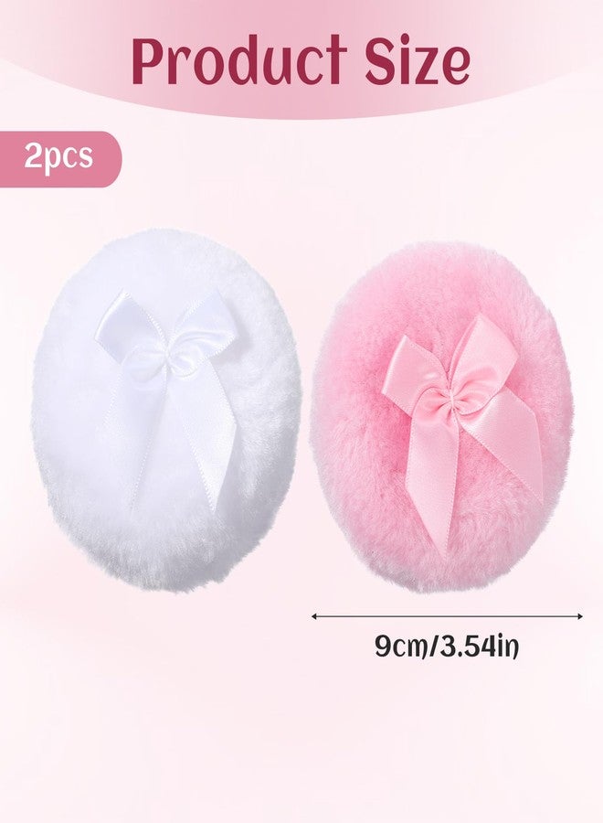 Exircy 2 PCS Large Fluffy Powder Puff, 3.5 Inch Ultra Soft Washable Large Body Powder Puff Round Reusable Dusting Powder Puffs for Wet Dry Makeup Face Body (White & Pink) - Image 2
