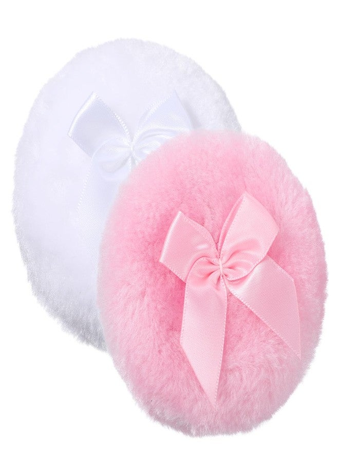 Exircy 2 PCS Large Fluffy Powder Puff, 3.5 Inch Ultra Soft Washable Large Body Powder Puff Round Reusable Dusting Powder Puffs for Wet Dry Makeup Face Body (White & Pink) - Image 1