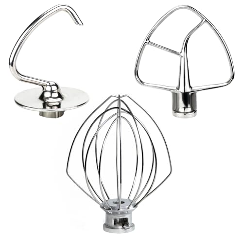 Funmit Mixers Accessories Stainless Steel Attachments Replacement for Kitchenaid Mixers K45WW Wire Whip K45DH Dough Hook K45B Coated Flat Blade Paddle Kitchen TiltHead Aid Stand Mixer Attachment - Image 1