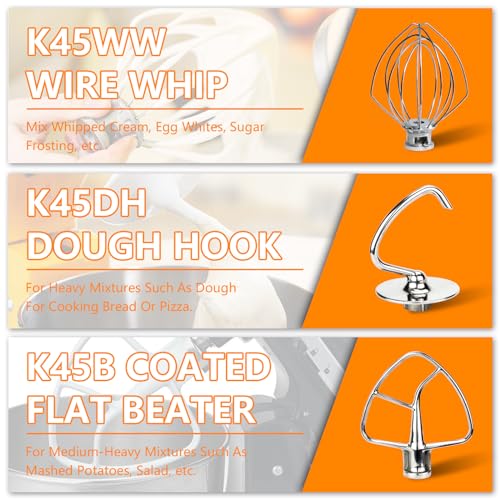 Funmit Mixers Accessories Stainless Steel Attachments Replacement for Kitchenaid Mixers K45WW Wire Whip K45DH Dough Hook K45B Coated Flat Blade Paddle Kitchen TiltHead Aid Stand Mixer Attachment - Image 3