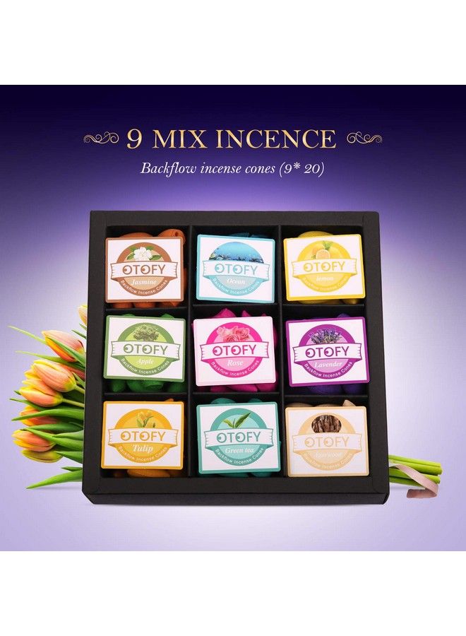 OTOFY Backflow Incense Cones 180 Pcs Of 100% Natural Handwork Scents Waterfall Incense Rose Tulip Jasmine Lavender Rose For Backflow Incense Burner Holder Natural ; Meditation & Yoga Gift（Pure Black） - Image 4