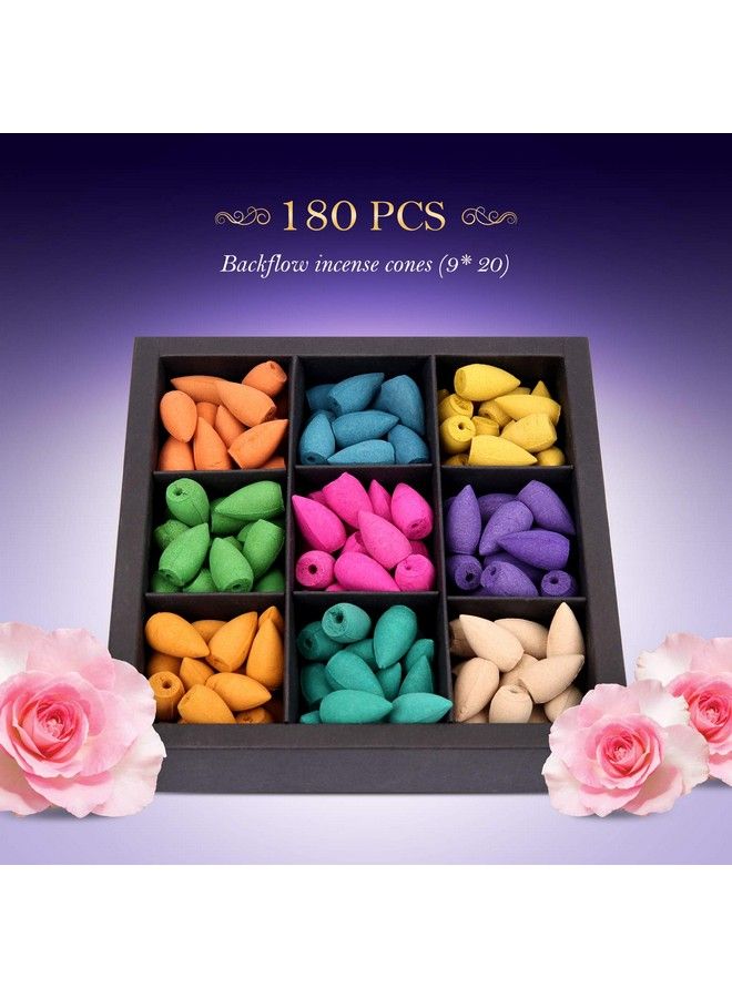 OTOFY Backflow Incense Cones 180 Pcs Of 100% Natural Handwork Scents Waterfall Incense Rose Tulip Jasmine Lavender Rose For Backflow Incense Burner Holder Natural ; Meditation & Yoga Gift（Pure Black） - Image 3