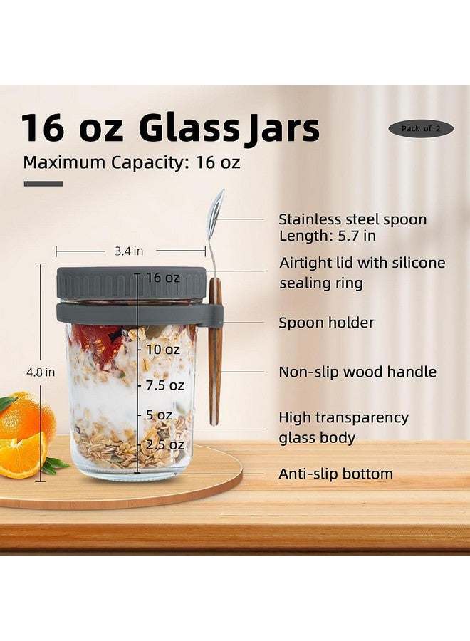 Ash & Roh Overnight Oats Containers with Lids and Spoons 350 ml Glass Mason Jars for Overnight Oats Leak Proof Oatmeal Container Great for Cereal Fruit Vegetable Milk Salad Yogurt (Grey 4) - Image 2