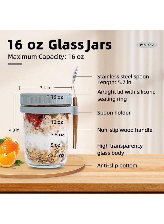 Ash & Roh Overnight Oats Containers with Lids and Spoons 350 ml Glass Mason Jars for Overnight Oats Leak Proof Oatmeal Container Great for Cereal Fruit Vegetable Milk Salad Yogurt (Grey 4) - Image 5