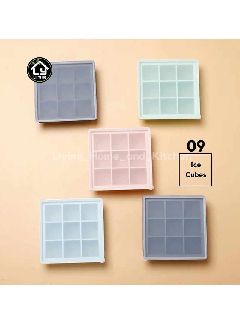 Generic - Liying Reusable 4cm Ice Cube Trays, Easy Release Silicone Square Ice Sphere Tray with Lids & Funnel for Whiskey, Cocktails (9 Square Ice Cube in 1 Tray) - Image 1