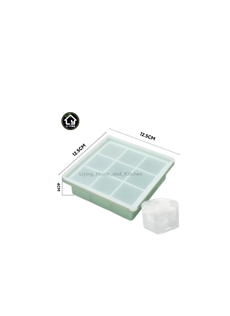 Generic - Liying Reusable 4cm Ice Cube Trays, Easy Release Silicone Square Ice Sphere Tray with Lids & Funnel for Whiskey, Cocktails (9 Square Ice Cube in 1 Tray) - Image 1