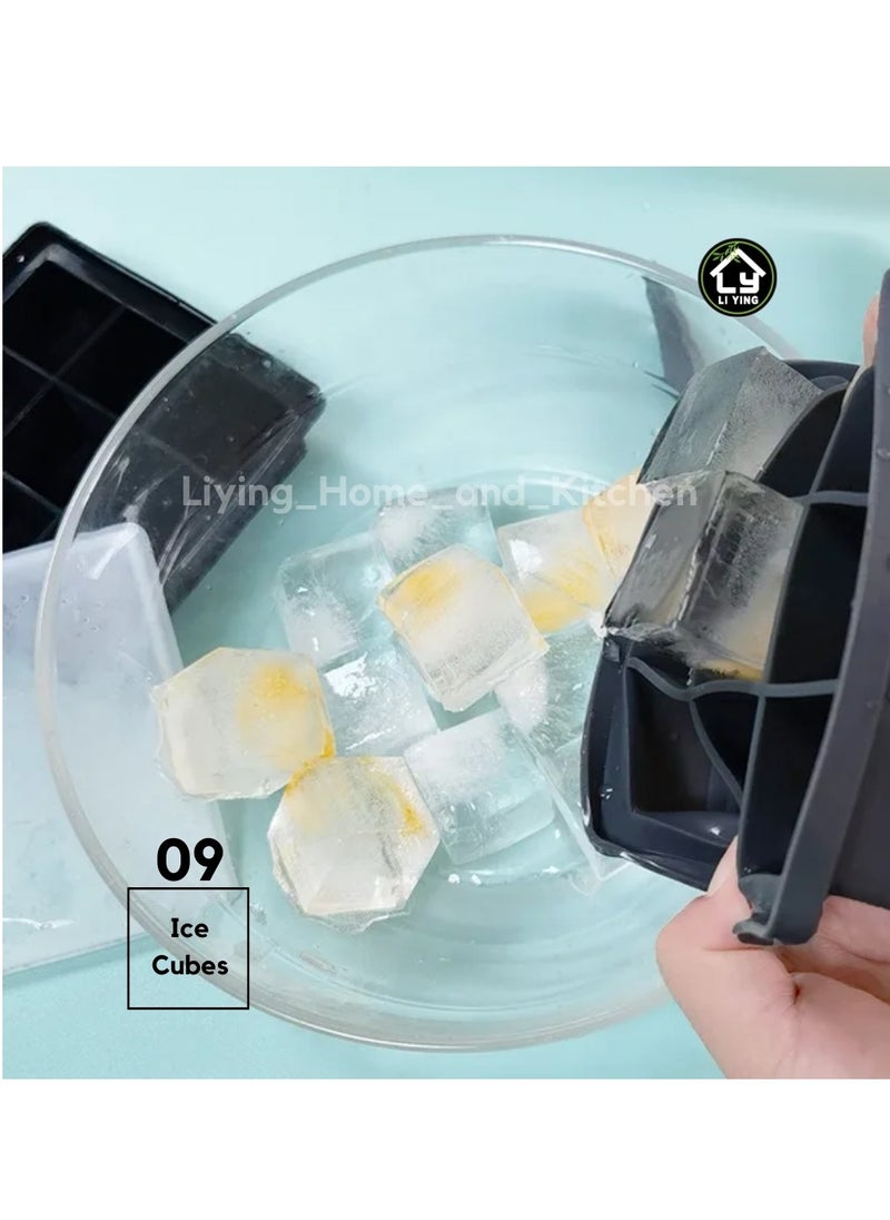 Generic - Liying Reusable 4cm Ice Cube Trays, Easy Release Silicone Square Ice Sphere Tray with Lids & Funnel for Whiskey, Cocktails (9 Square Ice Cube in 1 Tray) - Image 1