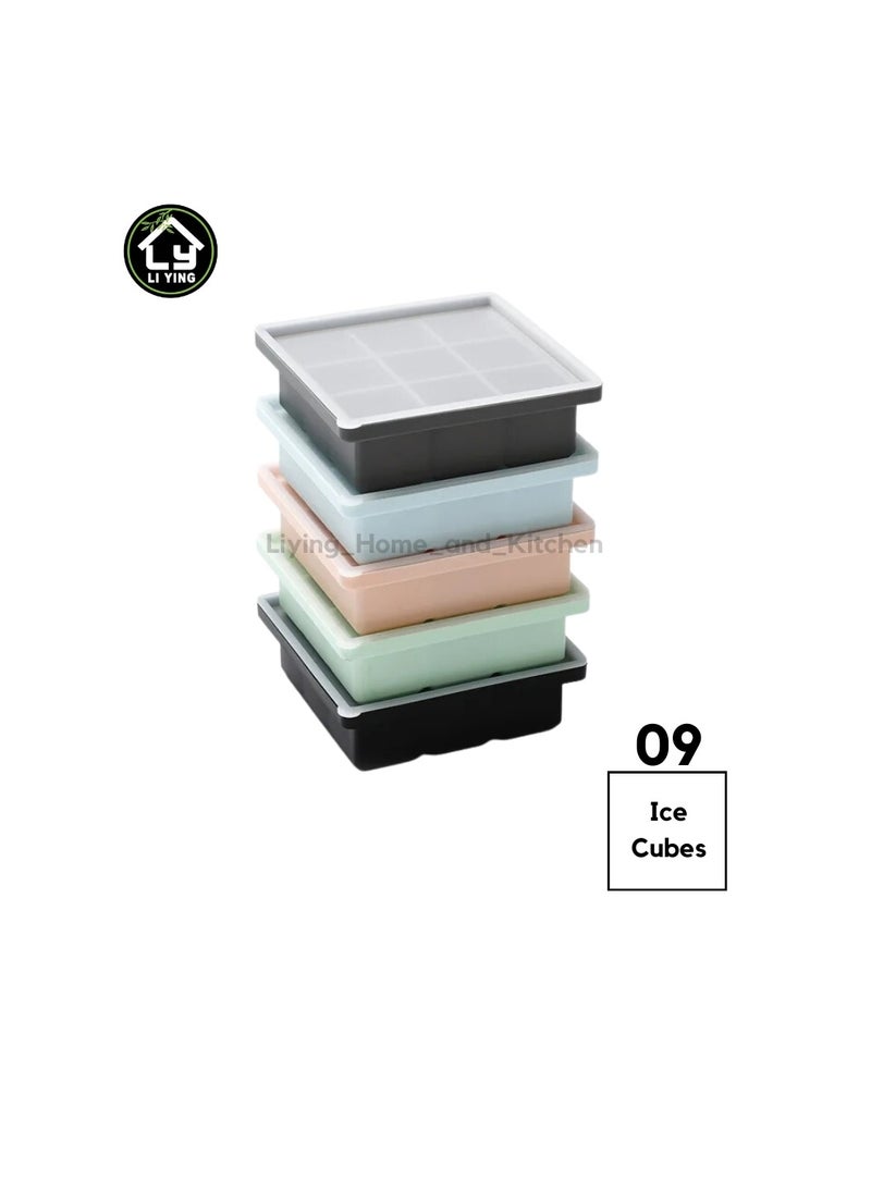 Generic - Liying Reusable 4cm Ice Cube Trays, Easy Release Silicone Square Ice Sphere Tray with Lids & Funnel for Whiskey, Cocktails (9 Square Ice Cube in 1 Tray) - Image 1