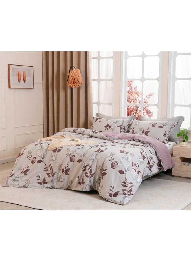 SLEEPBELLA Comforter Queen Size, 600 Thread Count Cotton Burgundy Botanical with Grey Floral Pattern Pink Reversible Comforter Set,Down Alternative Bedding Set 3Pcs(Queen, Burgundy Botanical) - Image 2