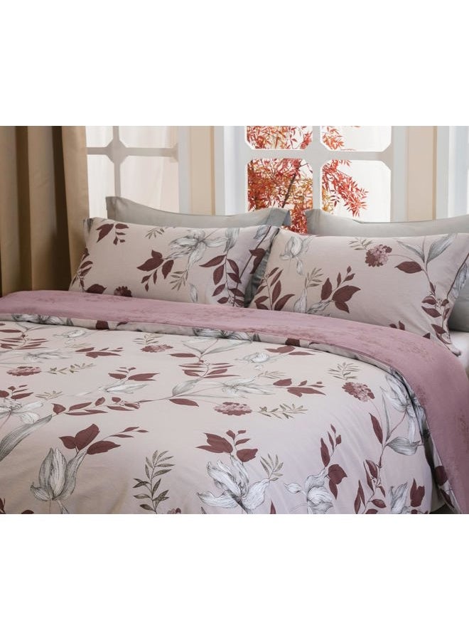 SLEEPBELLA Comforter Queen Size, 600 Thread Count Cotton Burgundy Botanical with Grey Floral Pattern Pink Reversible Comforter Set,Down Alternative Bedding Set 3Pcs(Queen, Burgundy Botanical) - Image 3