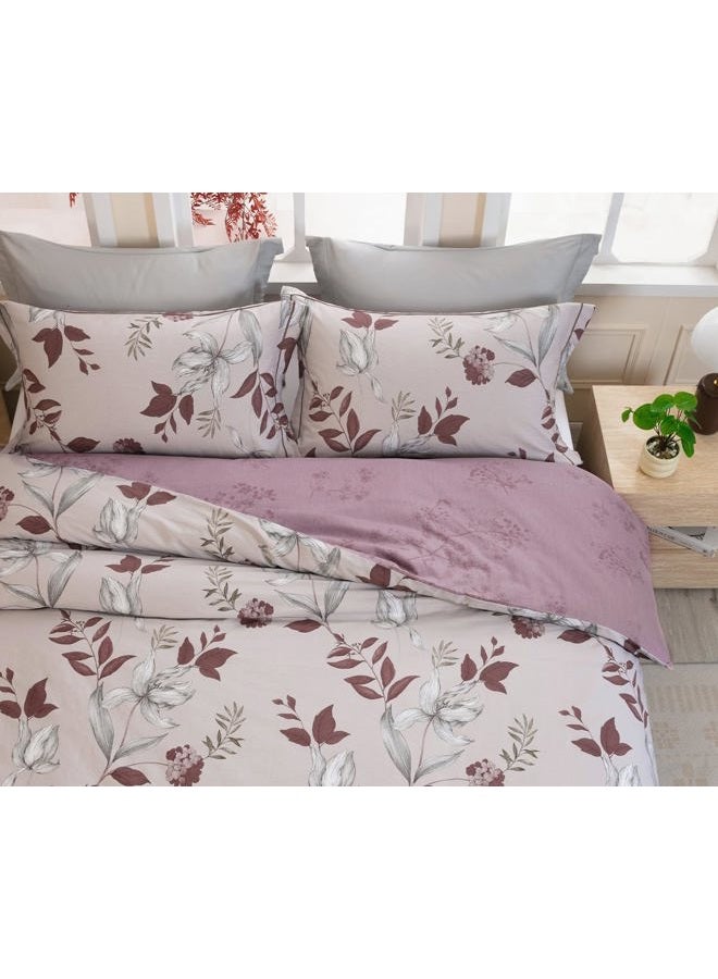 SLEEPBELLA Comforter Queen Size, 600 Thread Count Cotton Burgundy Botanical with Grey Floral Pattern Pink Reversible Comforter Set,Down Alternative Bedding Set 3Pcs(Queen, Burgundy Botanical) - Image 4