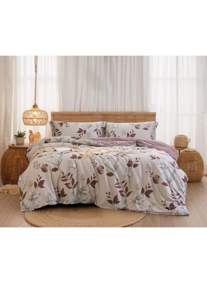 SLEEPBELLA Comforter Queen Size, 600 Thread Count Cotton Burgundy Botanical with Grey Floral Pattern Pink Reversible Comforter Set,Down Alternative Bedding Set 3Pcs(Queen, Burgundy Botanical) - Image 1