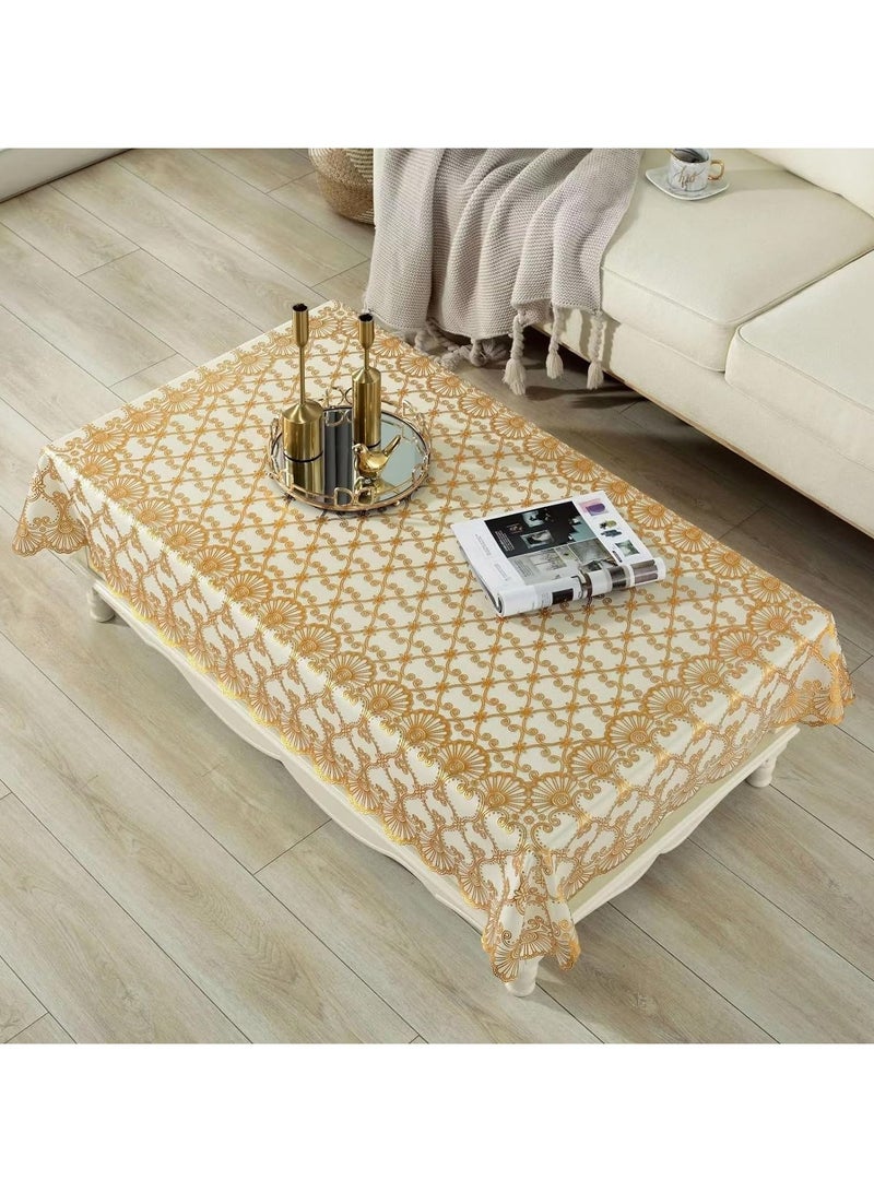 Rectangle Table Cloth/Gold Waterproof PVC Tablecloths/Wipeable Washable Table Cover for Kitchen and Dining Room (Gold) - Image 1