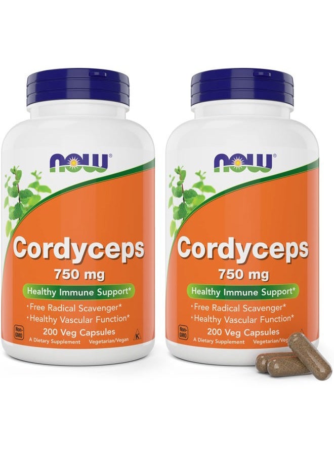 now Foods Cordyceps 200 Capsules (Pack of 2) 750mg, Vegan Mushroom Powder Non-GMO VCaps - Image 1