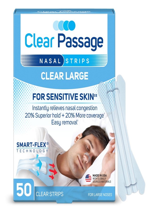 Clear Passage Nasal Strips Large, Clear, 50 ct | Works Instantly to Improve Sleep, Reduce Snoring, Relieve Nasal Congestion Due to Colds & Allergies - Image 1