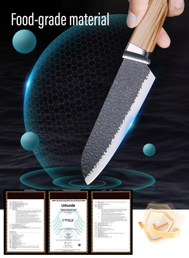 Knife set, European black blade 6-piece chef's bread knife, kitchen shears, fruit knife, paring knife, vegetable knife, knife - Image 2