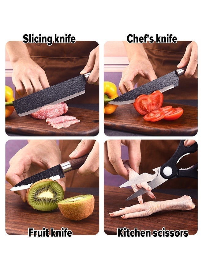 Knife set, European black blade 6-piece chef's bread knife, kitchen shears, fruit knife, paring knife, vegetable knife, knife - Image 5