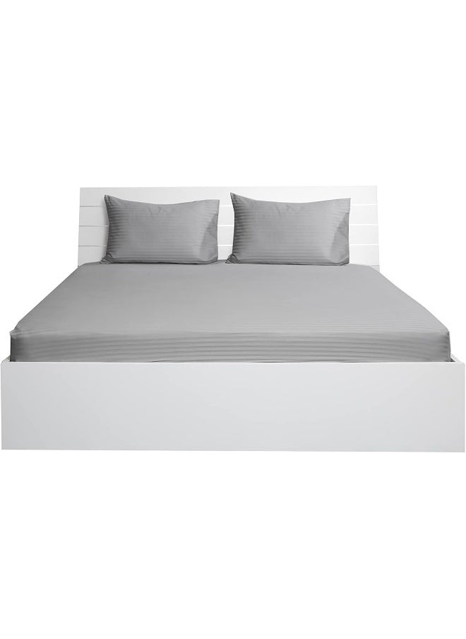Hotel Linen Klub Hotel Linen Klub Twin Fitted Sheet - 1 Piece, Luxurious 100% Cotton Sateen with 250 Thread Count, Featuring Classic Stripe Design with Deep Pocket and Elastic Edges, Size: 100 x 200 + 30 cm, Silver  - Image 2