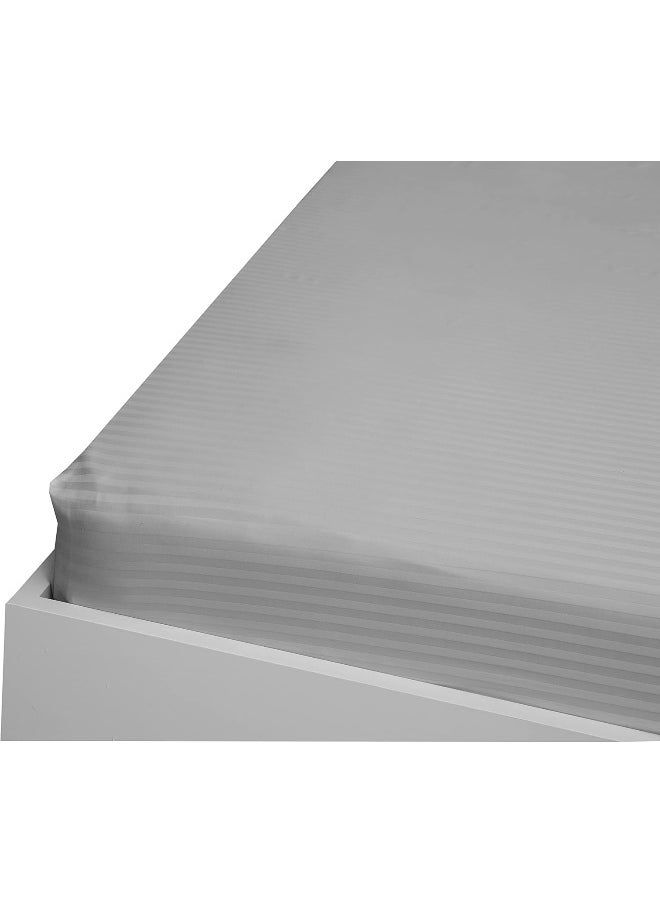 Hotel Linen Klub Hotel Linen Klub Twin Fitted Sheet - 1 Piece, Luxurious 100% Cotton Sateen with 250 Thread Count, Featuring Classic Stripe Design with Deep Pocket and Elastic Edges, Size: 100 x 200 + 30 cm, Silver  - Image 4