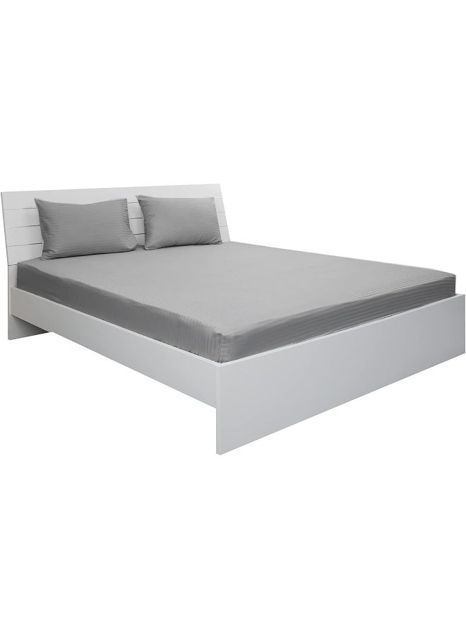 Hotel Linen Klub Hotel Linen Klub Twin Fitted Sheet - 1 Piece, Luxurious 100% Cotton Sateen with 250 Thread Count, Featuring Classic Stripe Design with Deep Pocket and Elastic Edges, Size: 100 x 200 + 30 cm, Silver  - Image 3