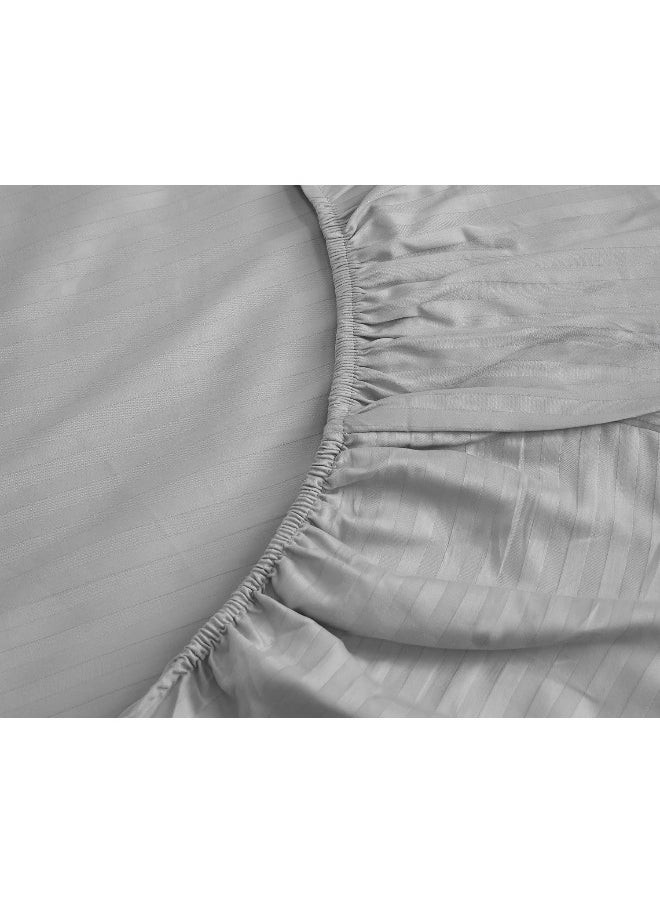 Hotel Linen Klub Hotel Linen Klub Twin Fitted Sheet - 1 Piece, Luxurious 100% Cotton Sateen with 250 Thread Count, Featuring Classic Stripe Design with Deep Pocket and Elastic Edges, Size: 100 x 200 + 30 cm, Silver  - Image 5