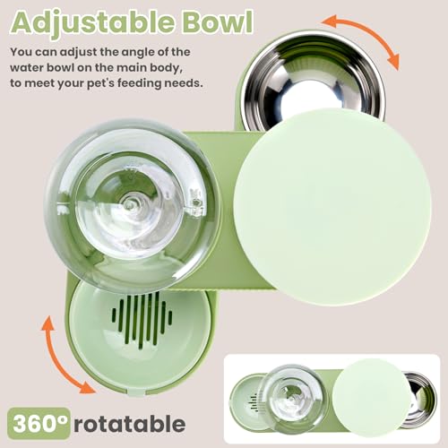 Pawzone 2 Pack Automatic Cat Feeder Stainless Steel Water Dispenser Gravity Food Feeder and Waterer Set with Pet Food Bowl for Small Medium Kitten Puppy Pets Large Capacity(Green) - Image 4