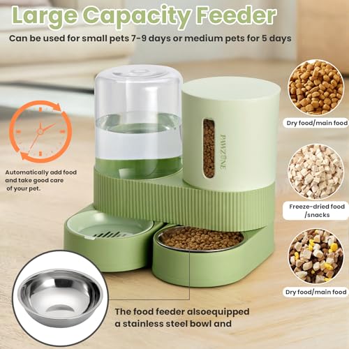Pawzone 2 Pack Automatic Cat Feeder Stainless Steel Water Dispenser Gravity Food Feeder and Waterer Set with Pet Food Bowl for Small Medium Kitten Puppy Pets Large Capacity(Green) - Image 3